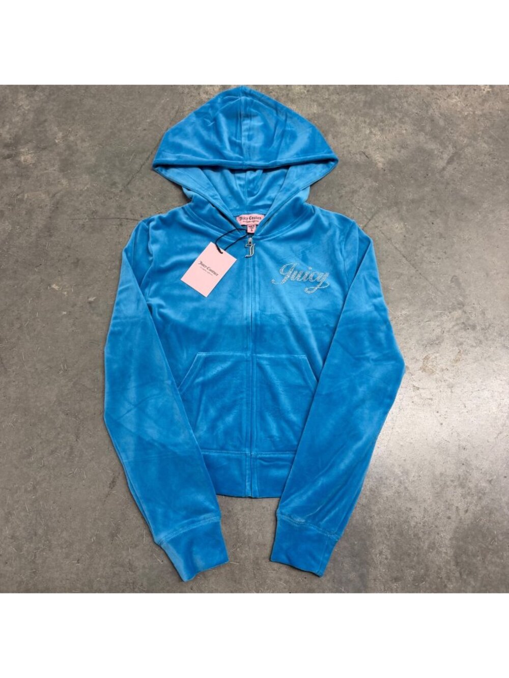 Juicy Couture Turquoise Flash Velour Hoodie With Rhinestone Logo Small